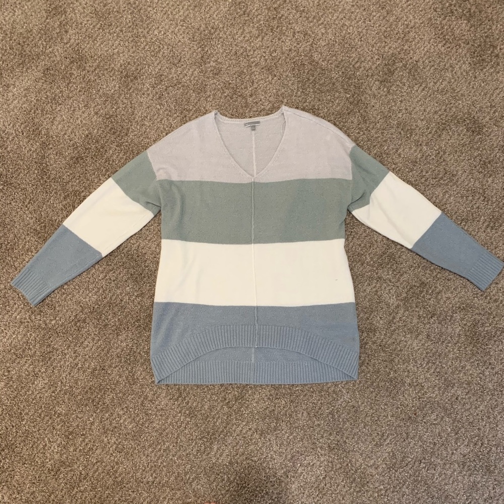 LAST CHANCE — TBH Green & White Stripe V Neck Sweater